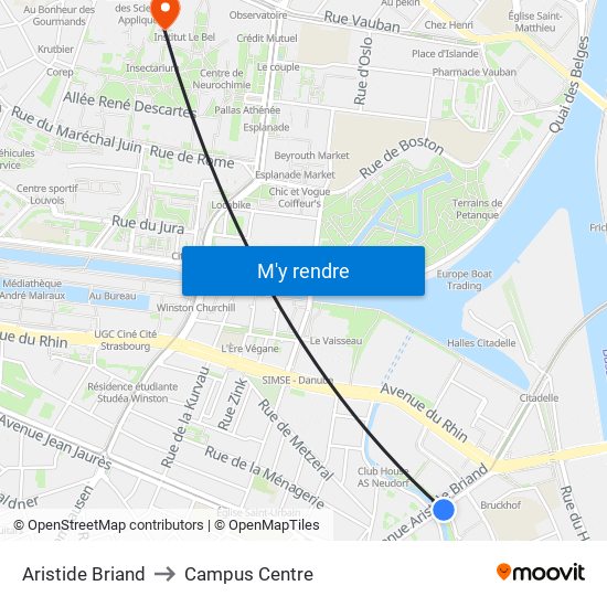 Aristide Briand to Campus Centre map