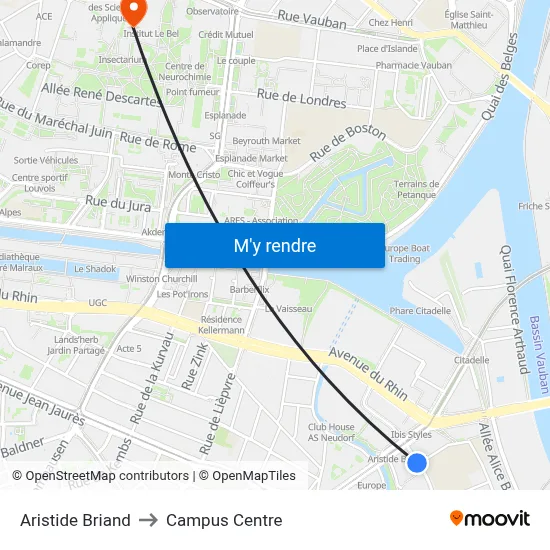 Aristide Briand to Campus Centre map