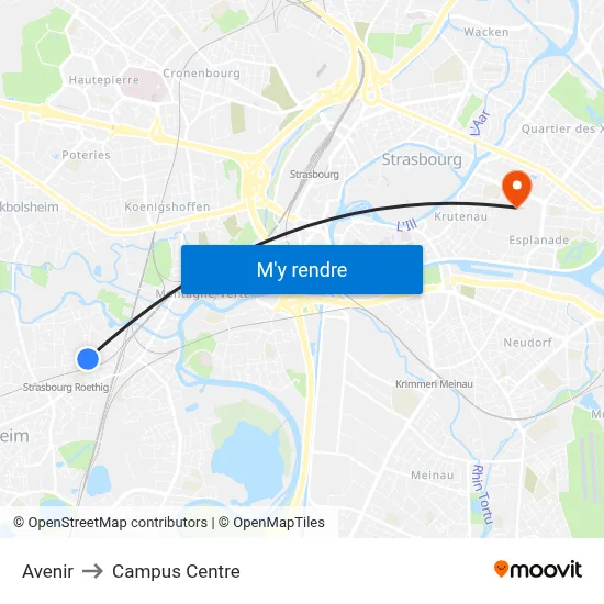 Avenir to Campus Centre map