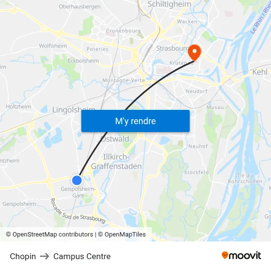 Chopin to Campus Centre map