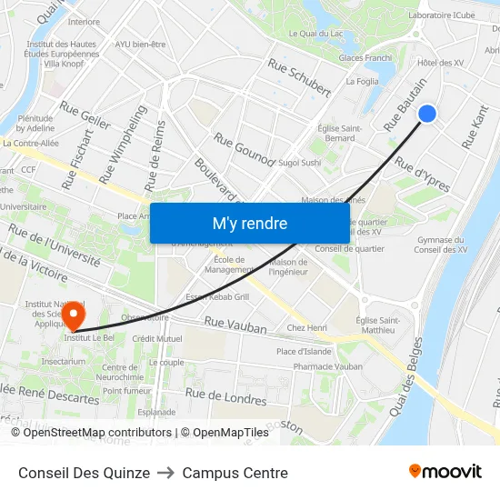 Conseil Des Quinze to Campus Centre map