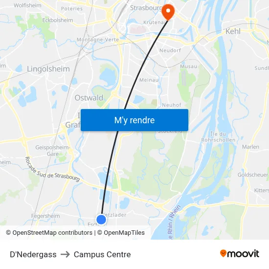 D'Nedergass to Campus Centre map
