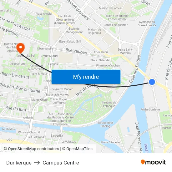 Dunkerque to Campus Centre map
