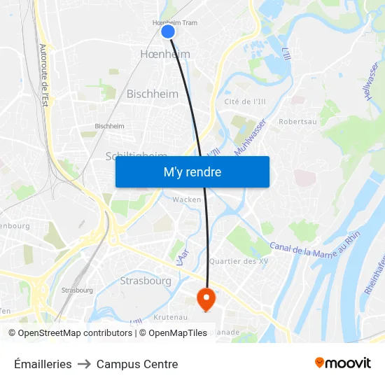 Émailleries to Campus Centre map