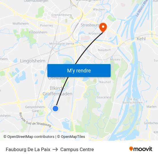 Faubourg De La Paix to Campus Centre map