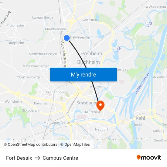 Fort Desaix to Campus Centre map