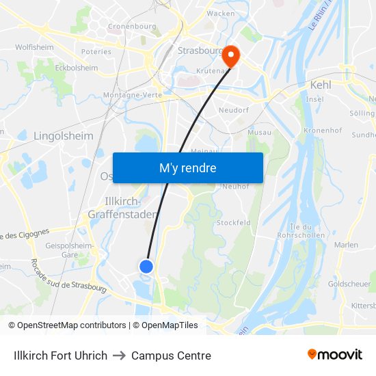 Illkirch Fort Uhrich to Campus Centre map