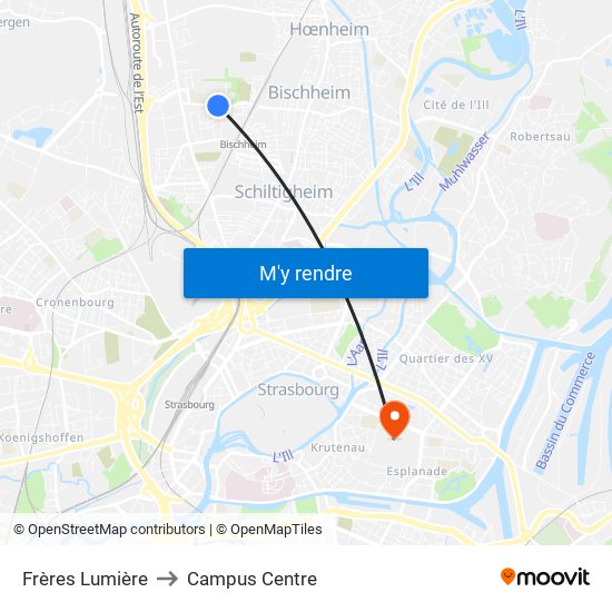 Frères Lumière to Campus Centre map