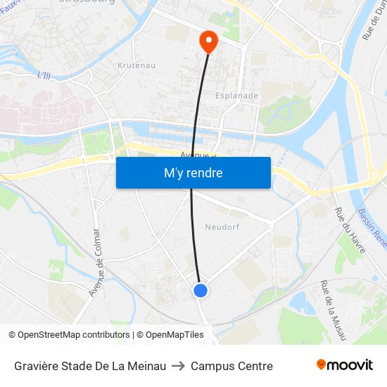 Gravière Stade De La Meinau to Campus Centre map