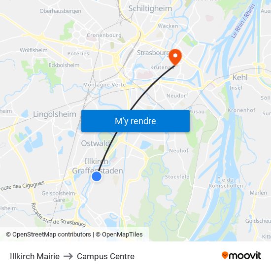 Illkirch Mairie to Campus Centre map