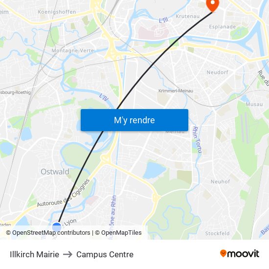 Illkirch Mairie to Campus Centre map