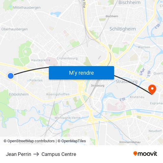 Jean Perrin to Campus Centre map