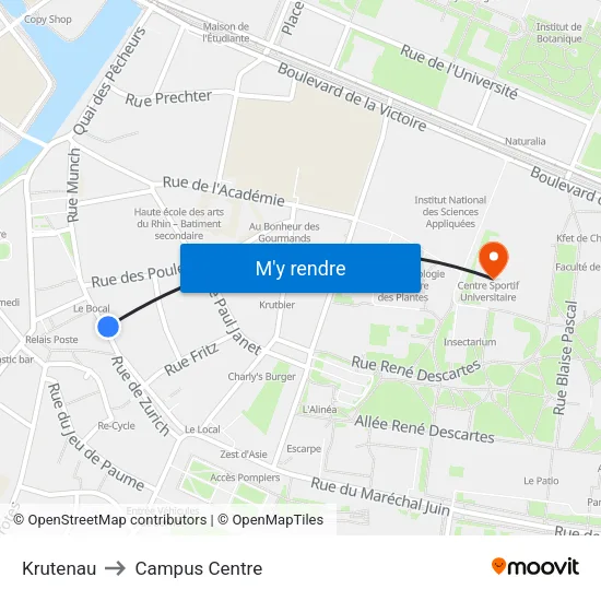 Krutenau to Campus Centre map