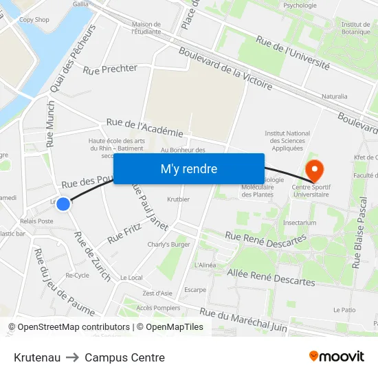 Krutenau to Campus Centre map