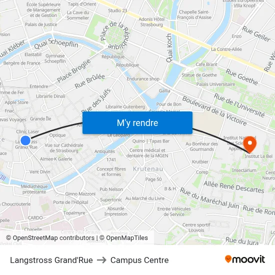 Langstross Grand'Rue to Campus Centre map