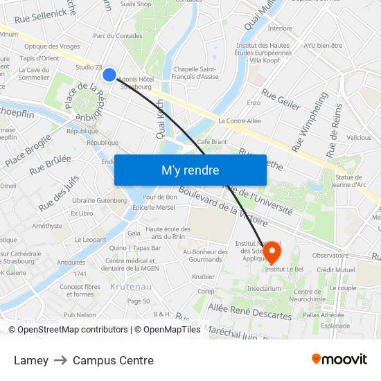 Lamey to Campus Centre map