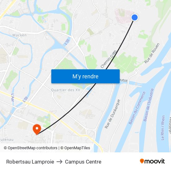 Robertsau Lamproie to Campus Centre map