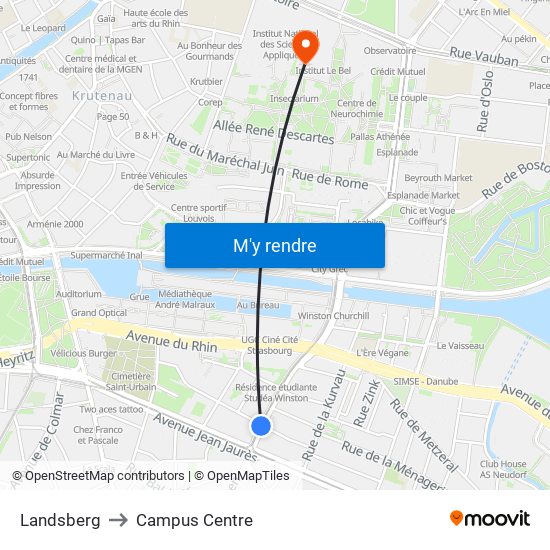 Landsberg to Campus Centre map