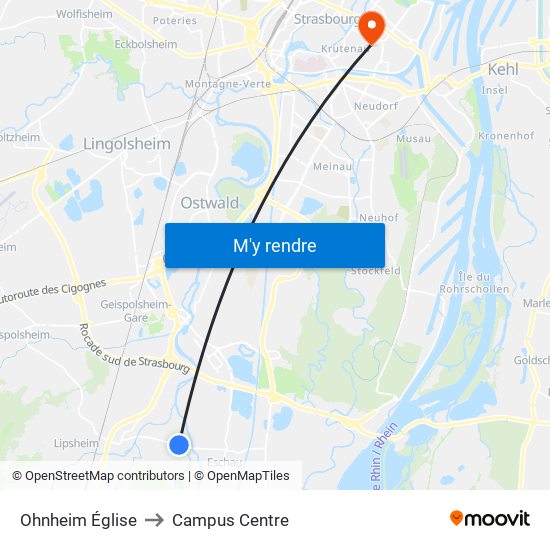 Ohnheim Église to Campus Centre map