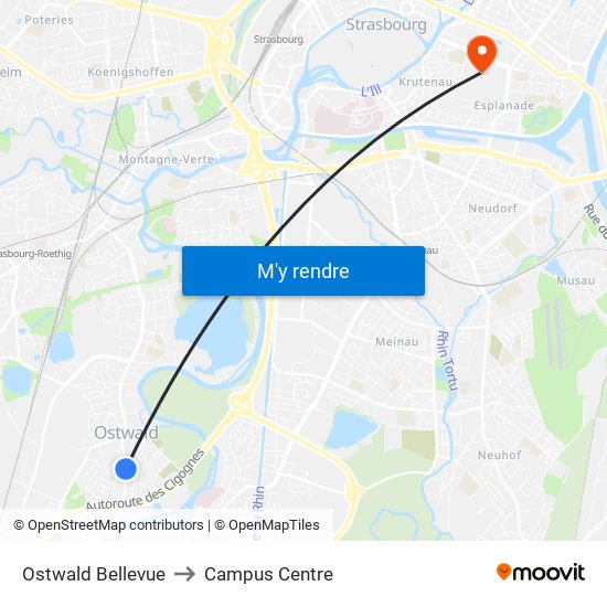 Ostwald Bellevue to Campus Centre map