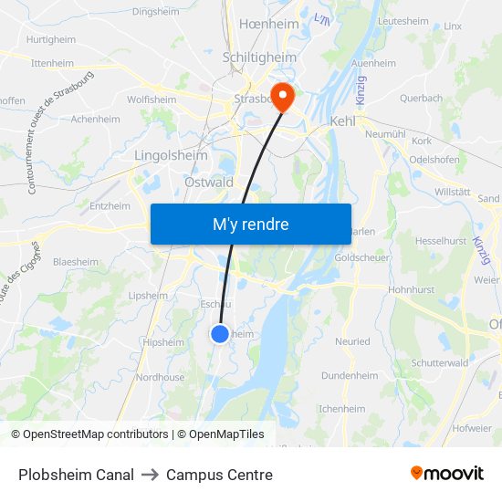 Plobsheim Canal to Campus Centre map