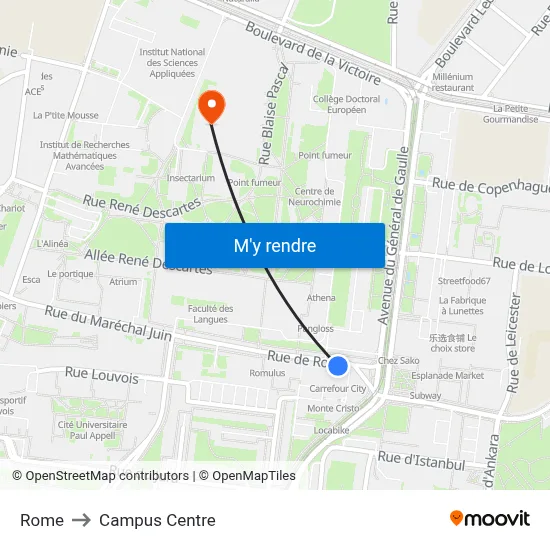 Rome to Campus Centre map