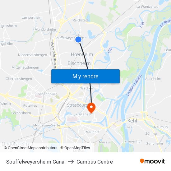 Souffelweyersheim Canal to Campus Centre map