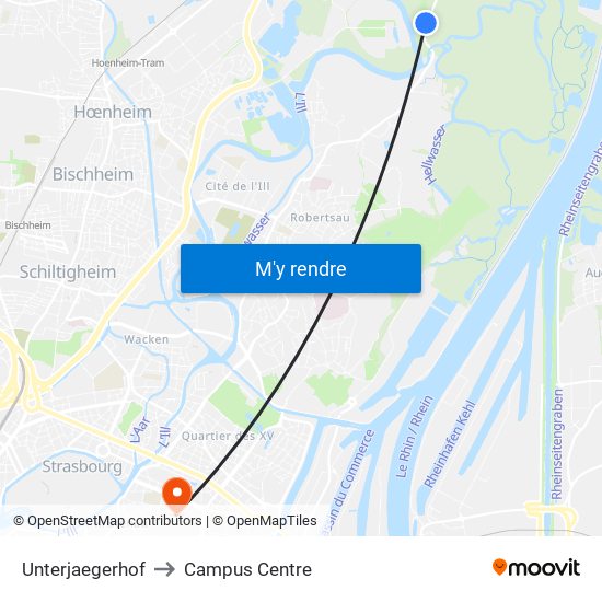 Unterjaegerhof to Campus Centre map