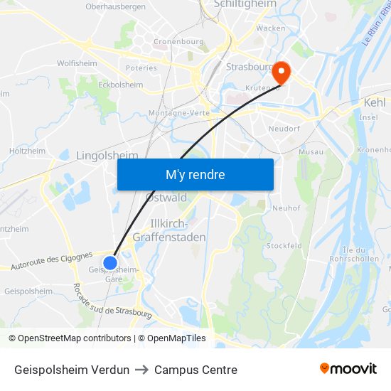 Geispolsheim Verdun to Campus Centre map