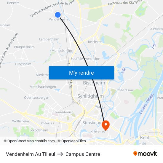 Vendenheim Au Tilleul to Campus Centre map