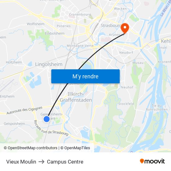 Vieux Moulin to Campus Centre map