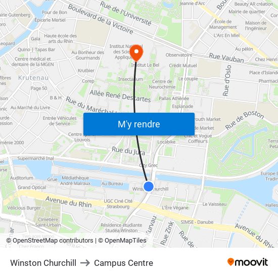 Winston Churchill to Campus Centre map