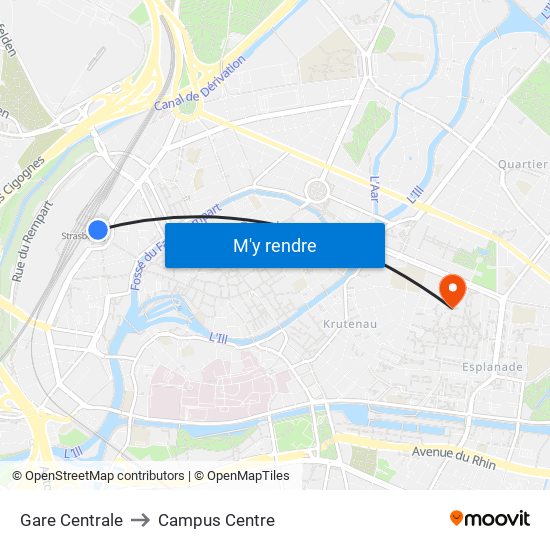 Gare Centrale to Campus Centre map