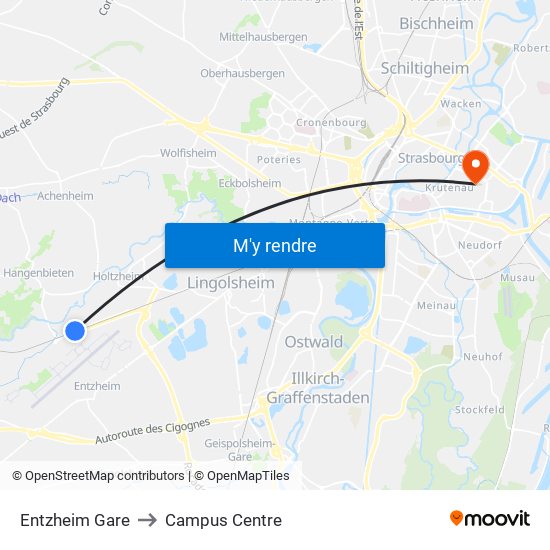 Entzheim Gare to Campus Centre map