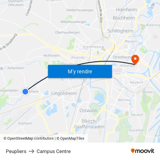 Peupliers to Campus Centre map