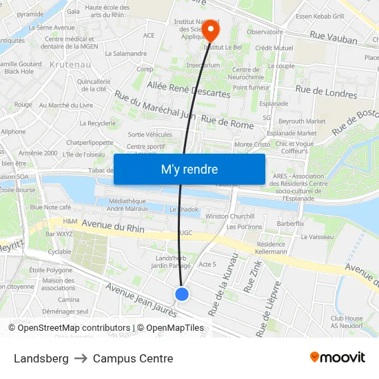 Landsberg to Campus Centre map