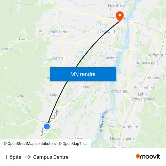 Hôpital to Campus Centre map