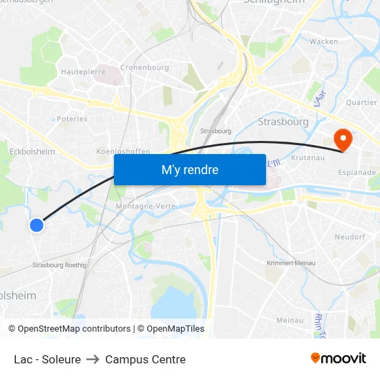 Lac - Soleure to Campus Centre map