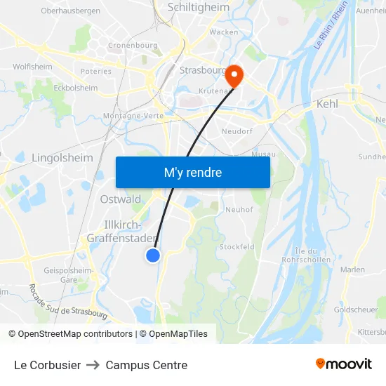 Le Corbusier to Campus Centre map
