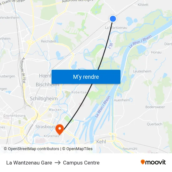 La Wantzenau Gare to Campus Centre map