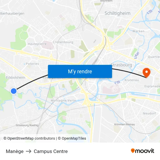 Manège to Campus Centre map