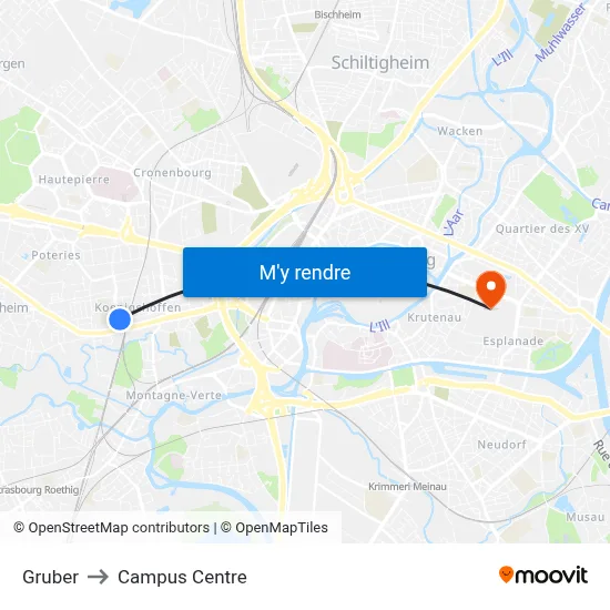 Gruber to Campus Centre map