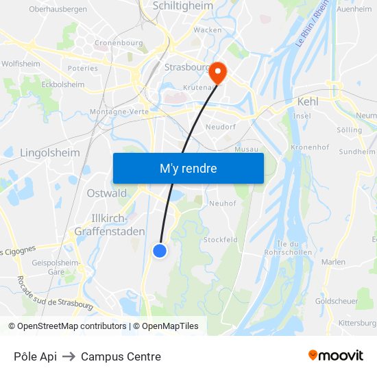 Pôle Api to Campus Centre map