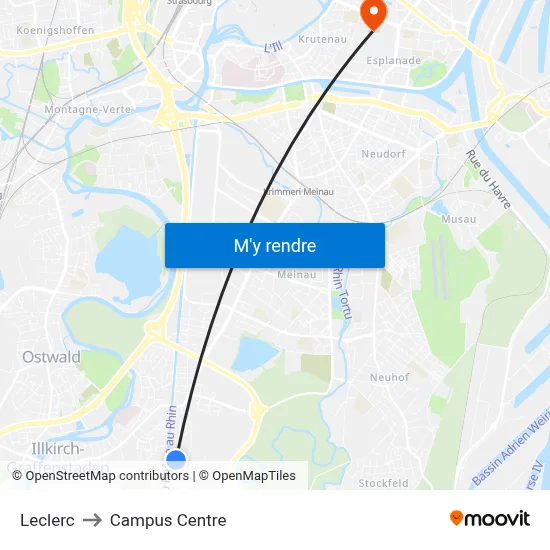 Leclerc to Campus Centre map