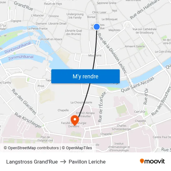 Langstross Grand'Rue to Pavillon Leriche map