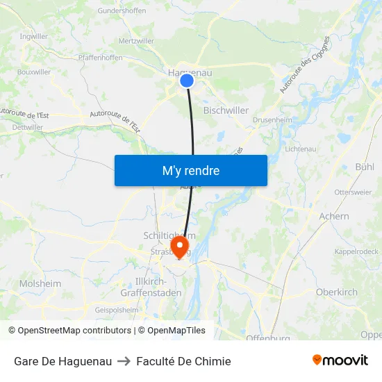 Gare De Haguenau to Faculté De Chimie map