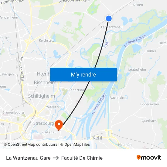 La Wantzenau Gare to Faculté De Chimie map