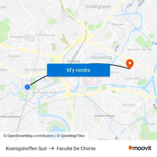 Koenigshoffen Sud to Faculté De Chimie map