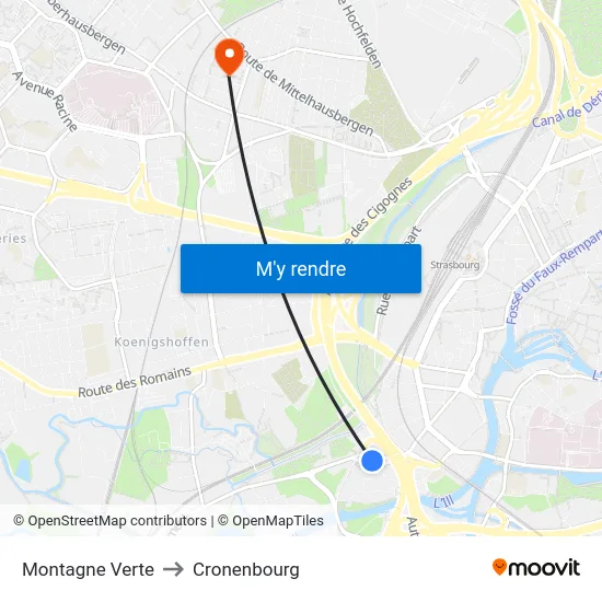 Montagne Verte to Cronenbourg map