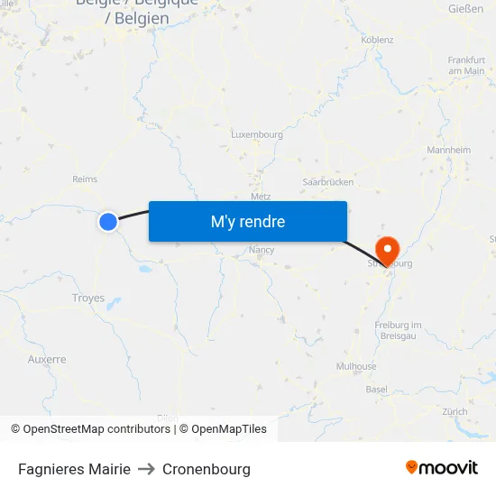 Fagnieres Mairie to Cronenbourg map